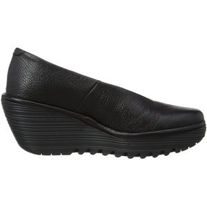 Fly London Yaz Leather Wedge in Black Mousse 9